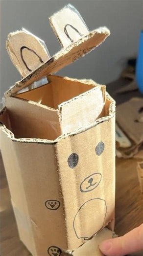Bear Garbage Can!! Cardboard crafts with Adley and Niko DIY