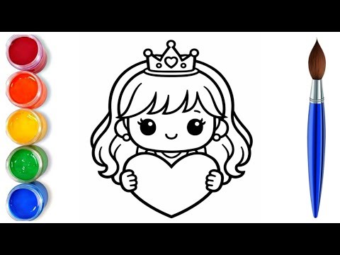 How to draw easy cute little princess with heart | easy drawing step by step for kids 