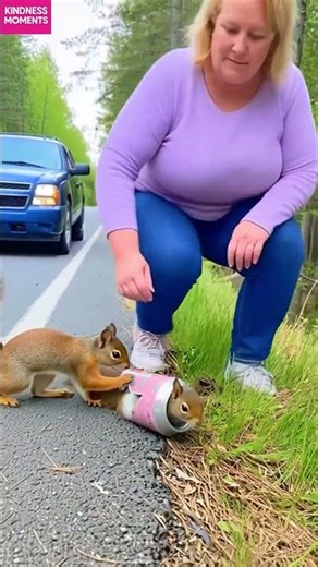 Kindness 🥰 Squirrel Rescue on the Road #kindness #squirrelrescue #shorts