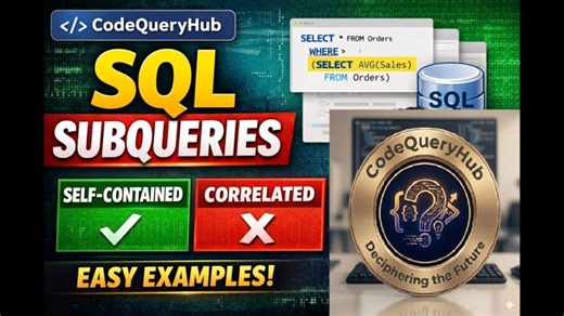 SQL Inline Correlated Subqueries Explained | Easy Examples 🔥 #codequeryhub #sqltutorial #database | CodeQueryHub