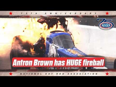 Antron Brown has huge fireball at the NHRA 4-Wide Nationals