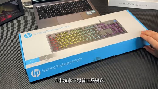惠普（HP）真机械手感游戏键盘有线轻音薄膜电脑笔记本办公键盘104键防溅水背光高颜值 黑莓粉侧刻