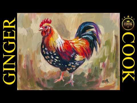 Impressionistic Sebright Rooster in Acrylics with a Loose Background, Detailed Head and Bold Color