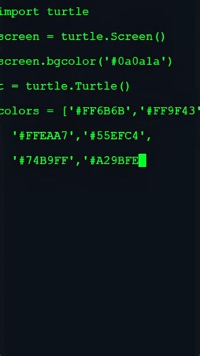 💀 Python Turtle Se Crazy Rainbow Spiral + Hacker Typing Animation 😈 | Viral Shorts Code