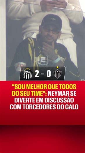 Neymar foi provocado por torcedores do Atlético-MG na Vila Belmiro e respondeu desse jeito. ÂNGULO EXCLUSIVO DA ESPN. O Santos largou na frente do Atlético-MG nas quartas de final da CONMEBOL Sul-Americana. Jogando na Vila Belmiro, nesta quarta-feira (09), o Peixe venceu por 2 a 0 e agora terá a vantagem do empate no duelo de volta e até derrota por um tento de diferença, embate marcado para a próxima quarta-feira (16), na Arena MRV, em Belo Horizonte. Os gols da partida foram marcados por Willi