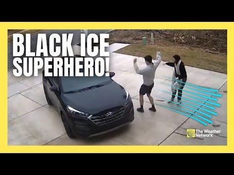 Husband Smoothly Saves the Day When Black Ice Coats Driveway