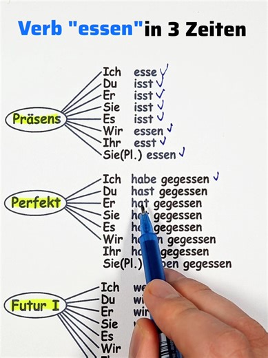 Verb „essen“ richtig lernen 🍽️ Alle Zeiten kurz und klar. Deutsch lernen 🇩🇪 #lernedeutsch #deutschlernen #german #germanlanguage #germanlanguage