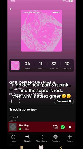 anyways pressve golden hour part 5 on spotify!! no sctually WHY is ateez green when ghp5 is pink and the sopro is red and why are there so many golden hours #ateez #goldenhourpart5 #atiny #fyp #kimhongjoong