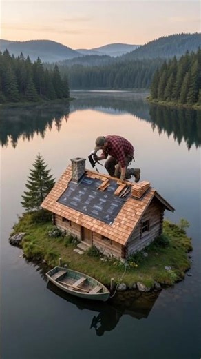 I Built an Off-Grid Island Log Cabin with Solar Panels From Scratch!