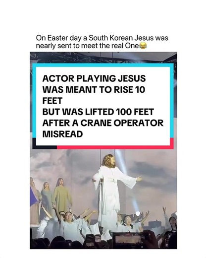Actor Playing Jesus Lifted by Crane in Seoul Ascension Reenactment