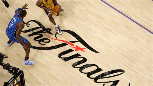 The trophy and the NBA Finals logos are back for games in New York and San Antonio