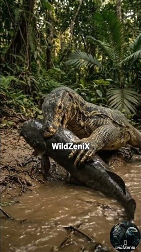 Monitor Lizard vs Giant Catfish! 🦎💦 #Shorts #Wildlife #MonitorLizard #Shorts #WildZeniX