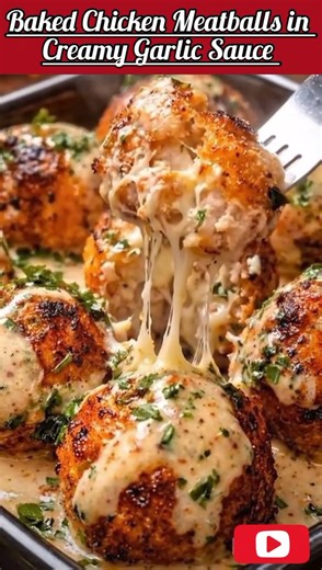 🧆🔥🍗Baked Chicken Meatballs in Garlic Creamy Sauce,RECIPE⬇️⬇️ #meatballs #meatball #meatballrecipe
