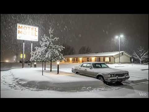 Snowy Highway Motel (90 Minutes) - 4K Static Loop: Vintage Americana & Heavy Snowfall