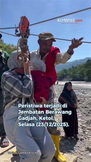 Ibu Gendong Bayinya Seberangi Sungai di Aceh Tengah Pakai Tali Sling