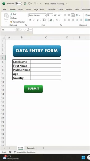 Excel data entry form using Record Macro (no code)