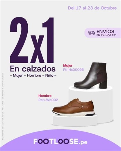 🔥 2x1 Mujer, Hombre y Niños | ¡Ofertas en Footloose!