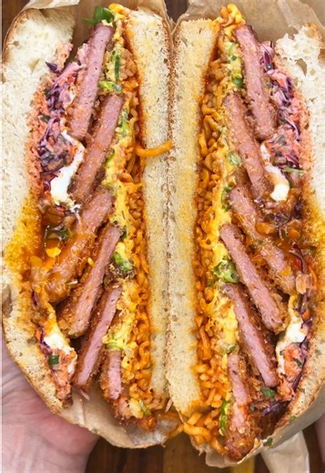 Top 10 Sandwiches of 2025 #8 Spam and @buldak_global noodles #sandwich #bestof