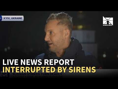Air raid sirens blare in Ukraine during live news report on Russian attacks