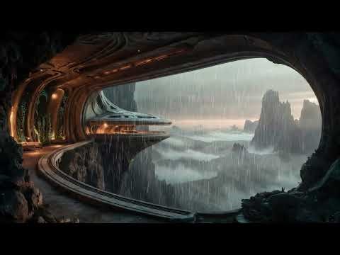 Alien Valley Rainstorm | Cozy Cliffside Observatory Ambience (Sci-Fi Rain Sounds)