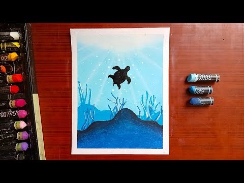 Beautiful ♥️ turtle scenery art ✨️🐢 ||with oil pestal || unique drawing
