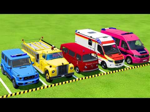 POLICE CARS, FIRE DEPARTMENT, AMBULANCE VEHICLES TRANSPORTING WITH MAN TRUCKS ! Farming Simulator 22