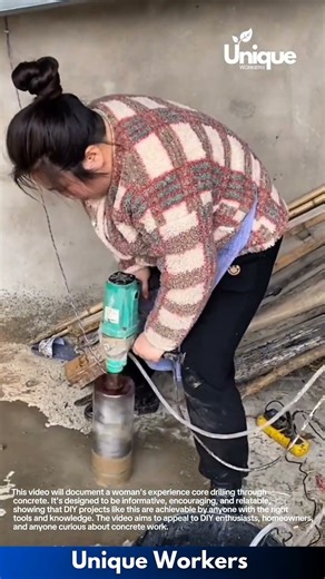 Woman core drilling concrete: diy project