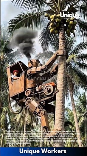 Monkey robot: people harvesting coconuts with a monkey robot