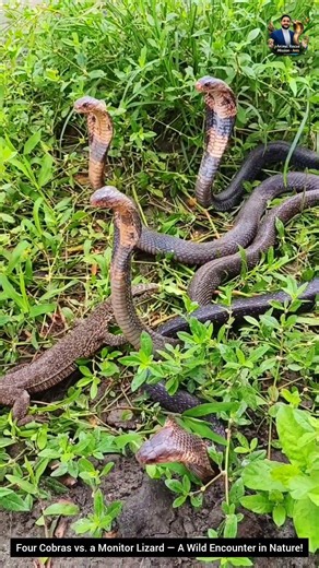 Four Cobras vs. a Monitor Lizard — A Wild Encounter in Nature! #snake #wildliferescue #wildlife