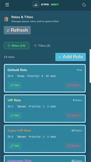 how to change role or make a new role on gtps host