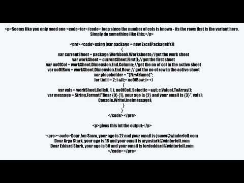 Use Placeholders to generate string from uploaded excel File in asp.net mvc using EPPlus Library