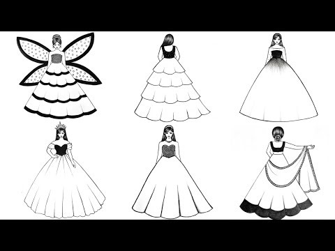 6 Easy girl drawing | very easy girl drawing for kids | girl in beautiful dress drawing | art 