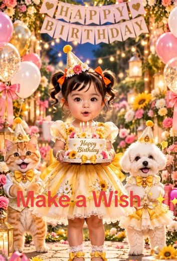 Happy Birthday Song 🎂💕 Cute Baby Girl Singing Happy Birthday To You with Orange Cat & Fluffy Puppy Dancing Along! 🎉 Made with Love | Original AI Creation #HappyBirthday #HappyBirthdaySong #BirthdaySong #BabyGirlSinging #CuteAIVideo
