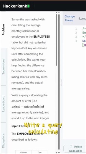 HACKERRANK DAY 28 |Can You Solve This SQL Puzzle? Salary Error Problem! #datascience #coding