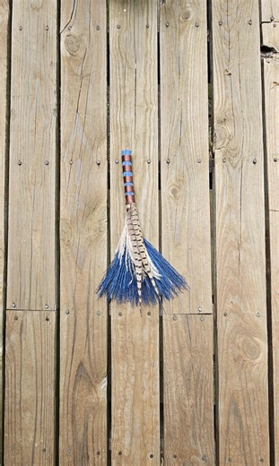 Whisk Broom Blue With Mauve Taupe Twine 17" Hawk Tail With Pheasant Feathers - Etsy