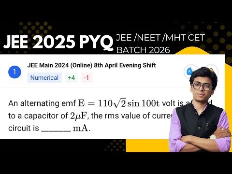 An alternating emf E = 110√2 sin 100t volt is applied to a capacitor of 2µF, #jee2026 #physics
