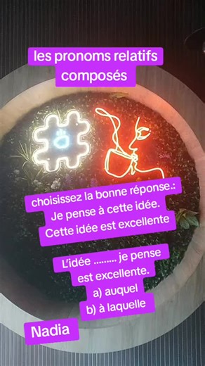 les pronoms relatifs composés : On utilise un pronom relatif composé quand le verbe se construit avec à. 👉 à lequel = auquel / à laquelle / auxquels / auxquelles 👉 On choisit la forme selon le genre et le nombre du nom remplacé.#learnontiktok #apprendre #français