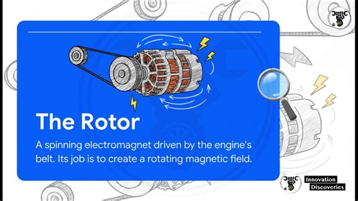 ➤ Alternator Explained – Vehicle Electrical Power Generator The alternator is an engine-driven electrical generator responsible for producing electrical power and charging the vehicle battery while the engine is running. It converts mechanical energy from the engine into electrical energy to supply all electrical and electronic systems. ➤ Purpose of the Alternator • To generate electrical power for vehicle systems • To charge and maintain the battery • To supply stable voltage during engine oper