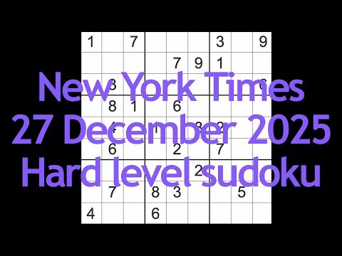 Sudoku solution – New York Times 27 December 2025 Hard level