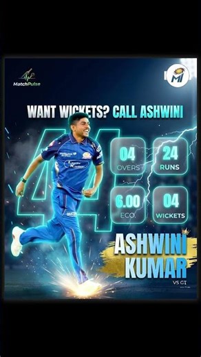 Ashwini Kumar stepped in when the team needed . 💙⚡🎯 4 Overs🔥 24 Runs💥 4 Wickets📉 Economy 6.00