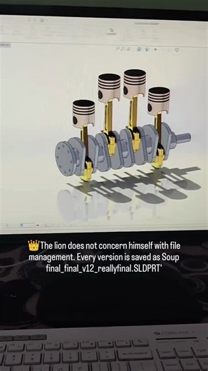 Coretech Mechanical Designs. on Instagram: "👑The lion does not concern himself with file management. Every version is saved as Soup final_final_v12_reallyfinal.SLDPRT' Project by: CAD CAM TUTORIAL By CoreTech Designs on yt. #solidworks #fyp #electricalengineering #mechanicalengineering #engineering"