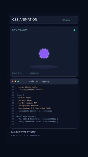 CSS Bouncing Ball Animation 🔥 | HTML & CSS Tutorial #shorts #html #css #cssanimation