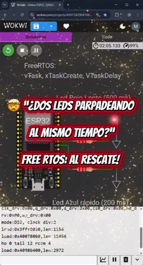 FreeRTOS en ESP32 | Dos LEDs, dos tareas, multitarea real #ingeniero #mecatronica #electronica #esp32 #arduino