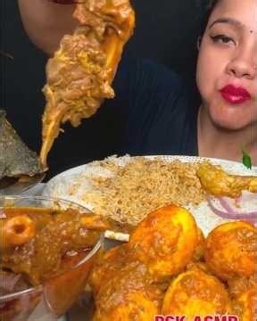 mutton curry, egg curry, chicken curry with rice eating mukbang #shorts #spicyfood @munch43