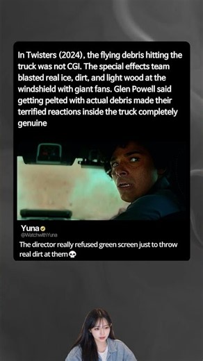 Glen Powell drove through real flying debris in Twisters