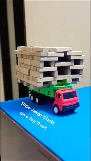 100+ Jenga Blocks on a Toy Truck 🚚 Will It Survive? 😱 #shorts #jengablocksdiys #jengablocks