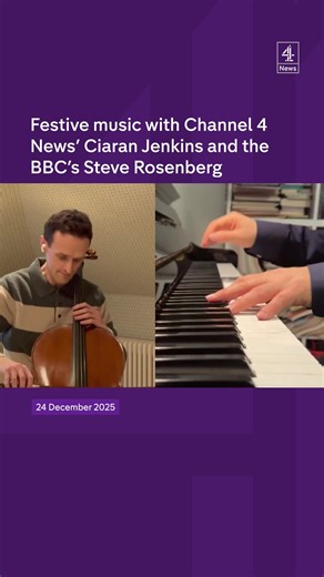 Channel 4 News Ciaran Jenkins and BBC's Moscow Editor Steve Rosenberg play the seasonal Coventry carol in a rare moment of harmony between broadcasting rivals. | Channel 4 News