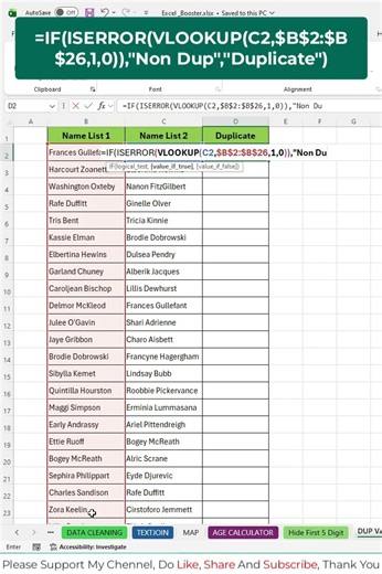 📊 How to Find Duplicates in Excel–VLOOKUP+IF+ISERROR Formula #excel #shorts #exceltips #exceltricks