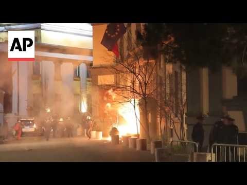 Protesters throw fireworks and molotov cocktails at ruling party's HQ in Albania