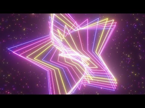 Abstract Glowing Ultraviolet Neon Rotating Star Shapes Orbit In Space 4K VJ Loop Moving Background